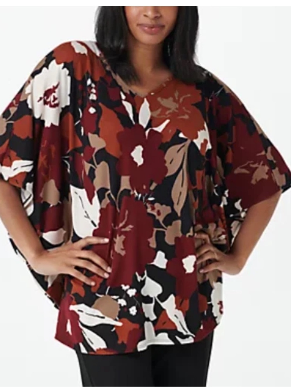 Susan Graver Womens XL Poncho Sleeve Top Blouse Floral Lace Back Office Fall NWT